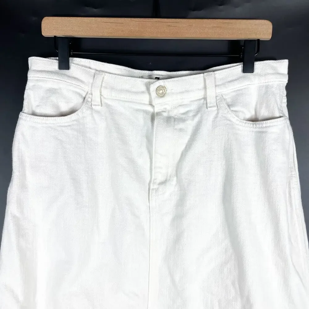 7 For All Mankind Denim Lustre‎ Midi Skirt White Sunny A-Line Side Slit Sz 32